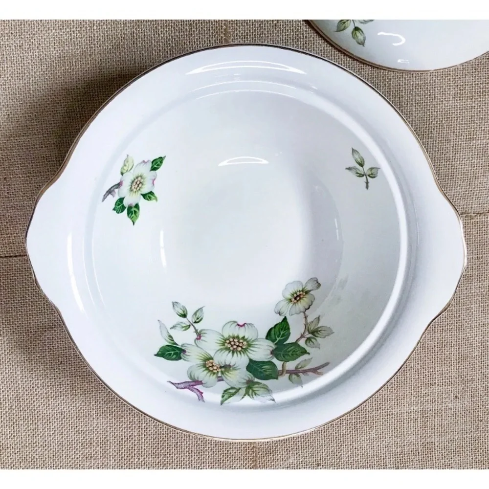 Vintage Johnson Brothers Moderne Dogwood Floral Covered Vegetable Dish Botanical